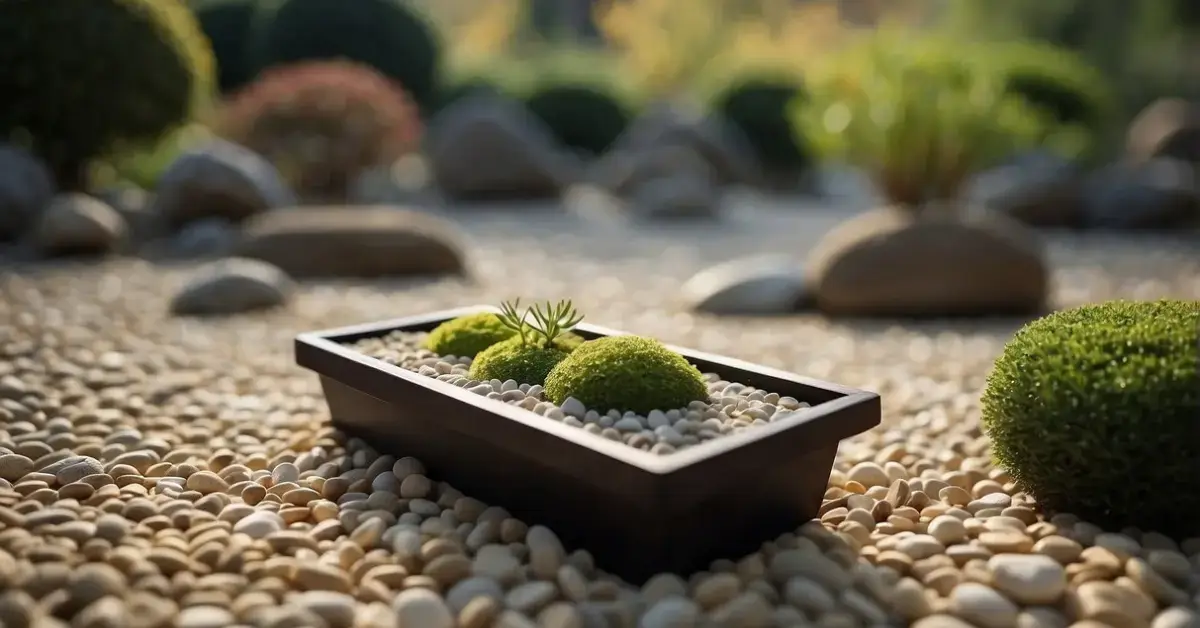 Coffin Zen Garden: Tranquility in the Hereafter 2024 1 Coffin Zen Garden: A serene Zen garden with a small coffin as the focal point, surrounded by carefully raked gravel and minimalistic landscaping