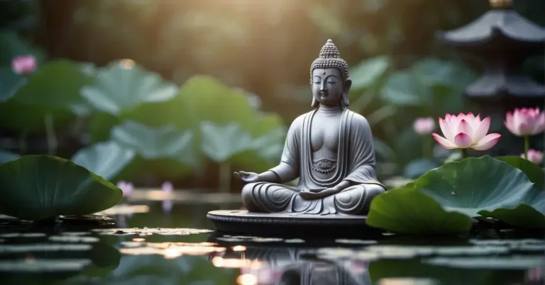 20+ Spiritual Art You Will Adore 2024 96 spiritual art: On a lake stands the figure of Buddha.