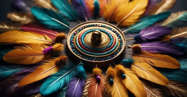 30+ Spiritual Native American Art (2024): Some Will Surprise You 109 Spiritual Native American Art: Several colorful feathers are in a circle.