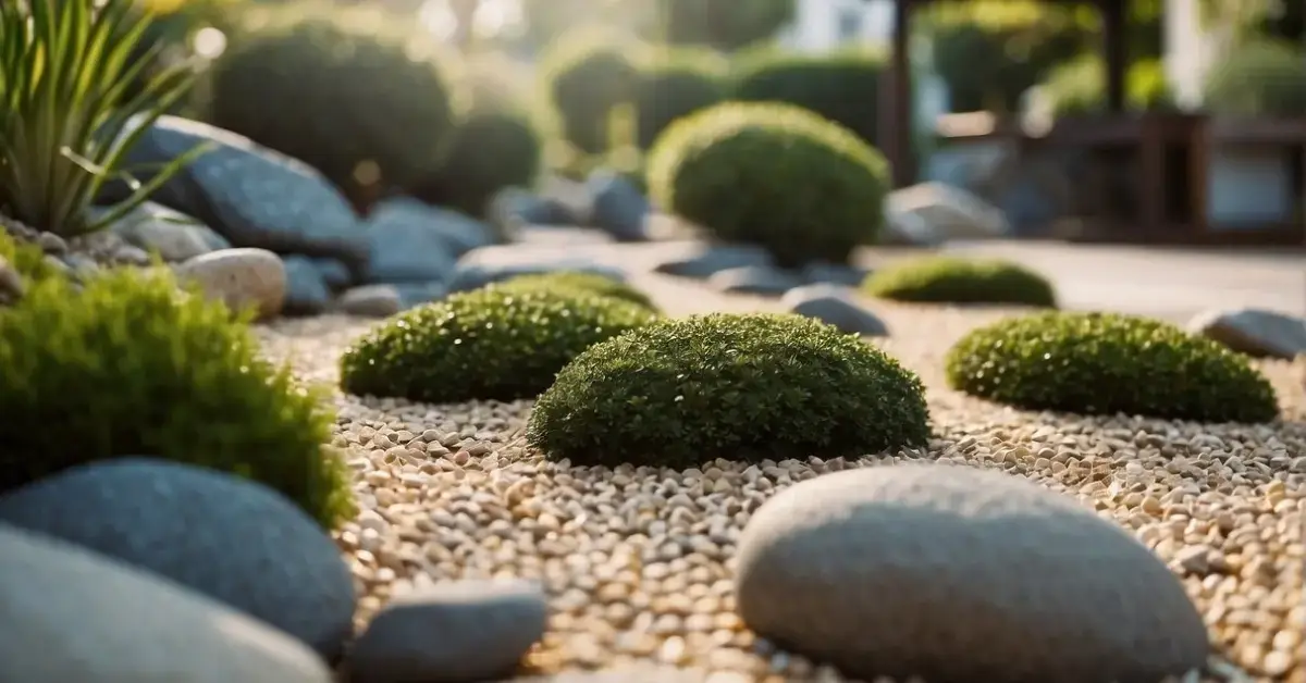 20+ Zen Garden Front Yard Ideas You Will Adore 2024 1 Zen Garden Front Yard: A serene Zen garden with neatly raked gravel, a small bridge over a tranquil pond, and carefully placed rocks and plants
