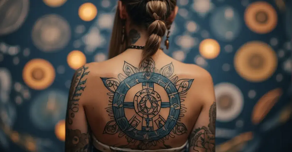 small female spritual tatoos: there is a tattoo on the back of the woman