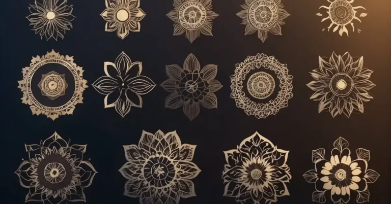 20+ Small Spiritual Tattoos That Will Surprise You 2024 108 small spiritual tattoos: A collection of small spiritual symbols, such as lotus flowers and mandalas, with their meanings displayed in a minimalist and modern style