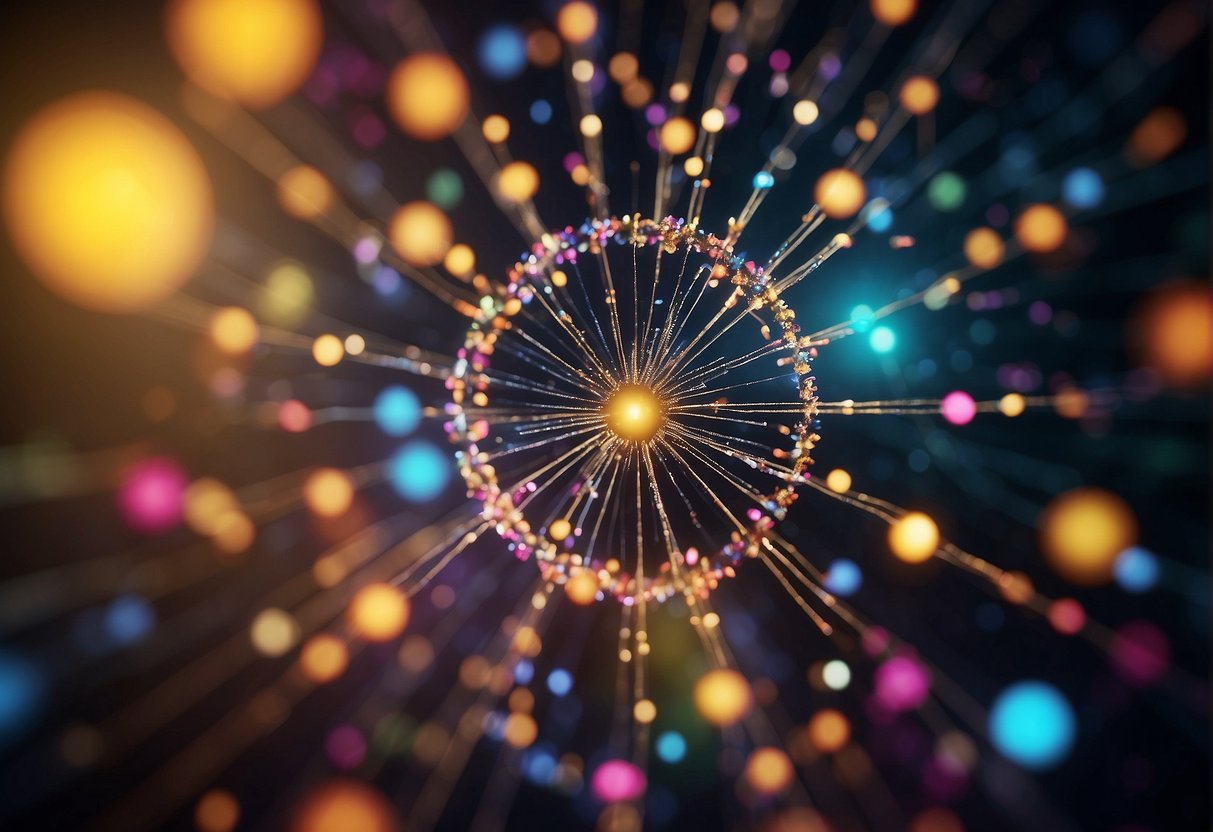 Unique Spiritual Words: Colorful words float in a cosmic space, forming a web of interconnected ideas and meanings, radiating with a sense of mysticism and wonder