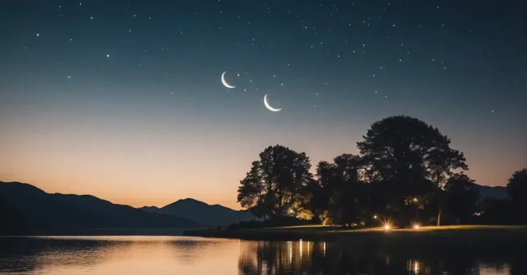 Meditation for Sleep and Insomnia: For a Restful Night 2024 4 Meditation for Sleep and Insomnia: A serene night scene with a crescent moon, calm water, and a peaceful landscape, evoking a sense of tranquility and relaxation