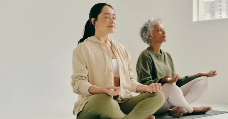 Mindfulness Meditation For Relaxation: Daily Calm 2024 1 Mindfulness Meditation For Relaxation: two woman are sitting together, eyes closed and meditate