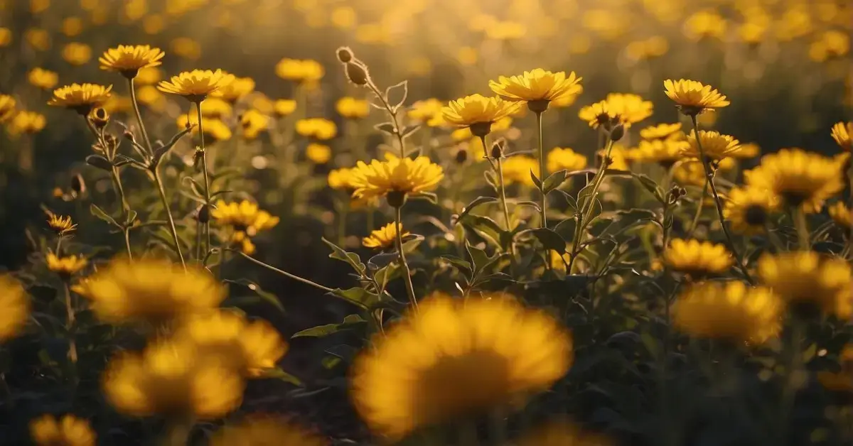 Spiritual Meaning of Yellow: Sunny Significance 2024 1 Spiritual Meaning of Yellow: A bright yellow sun radiates warmth and positivity, illuminating a tranquil field of golden flowers and uplifting the spirits of all who behold it