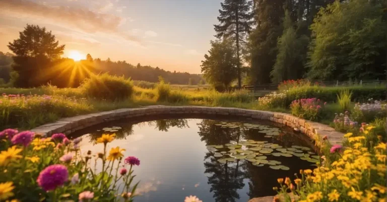 20+ Spirituality Aesthetic Wallpaper You Will Love 2024 150 Spirituality Aesthetic Wallpaper: A serene landscape with a tranquil pond, surrounded by lush greenery and colorful flowers, under a soft, golden sunset