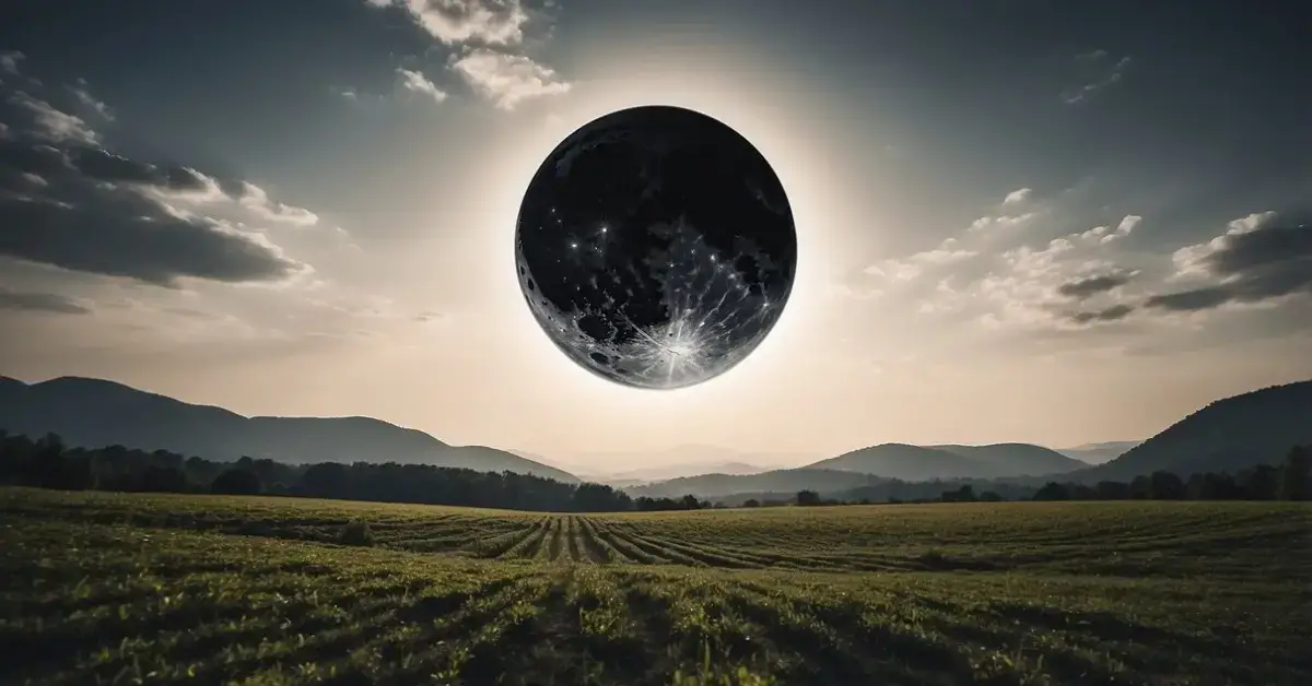 Black Moon Spiritual Meaning: Unlocking Mystical Insights 2024 1 Black Moon Spiritual Meaning: A black moon hovers over a serene landscape, radiating an otherworldly energy, symbolizing mystery and spiritual depth