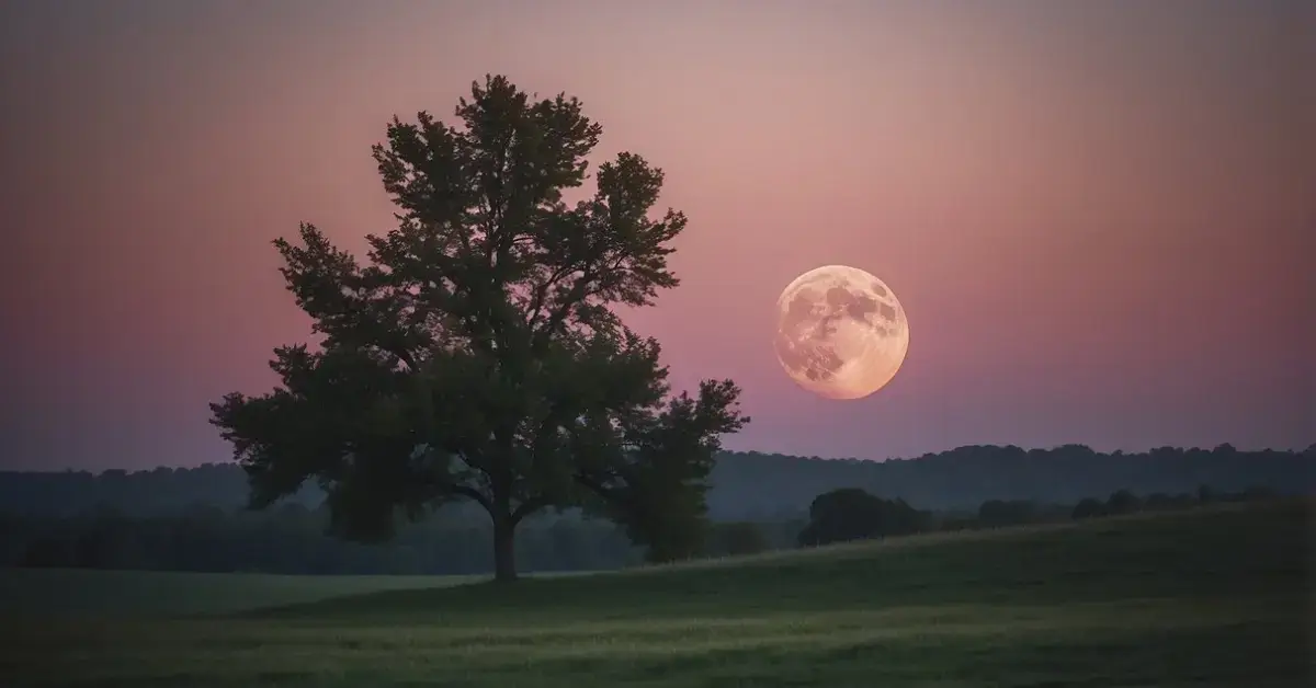 Pink Moon Spiritual Meaning: Discover Its Guidance 2024 1 Pink Moon Spiritual Meaning: Pink Moon Spiritual Meaning: A pink moon rises over a tranquil landscape, casting a soft, ethereal glow. The air is filled with a sense of serenity and spirituality