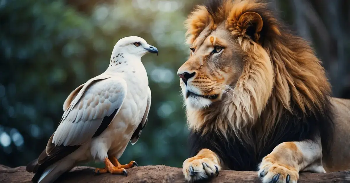 Spiritual Meaning Of Animals In Dreams: Messages 2024 1 Spiritual Meaning of Animals in Dreams: Animals in a dream: A lion and a dove peacefully coexist, symbolizing strength and peace in the spiritual realm