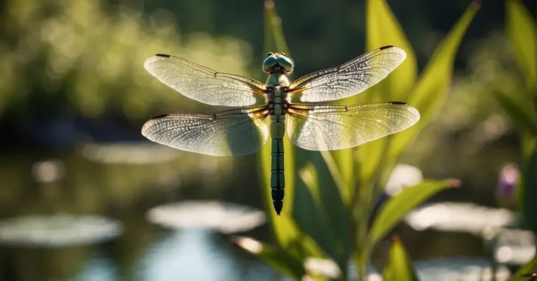 Spiritual Meaning of Dragonfly: Symbols and Insights 2024 1 Spiritual Meaning of Dragonfly: A dragonfly hovers above a tranquil pond, its iridescent wings catching the sunlight. Surrounding it, lush greenery and delicate flowers symbolize growth and transformation