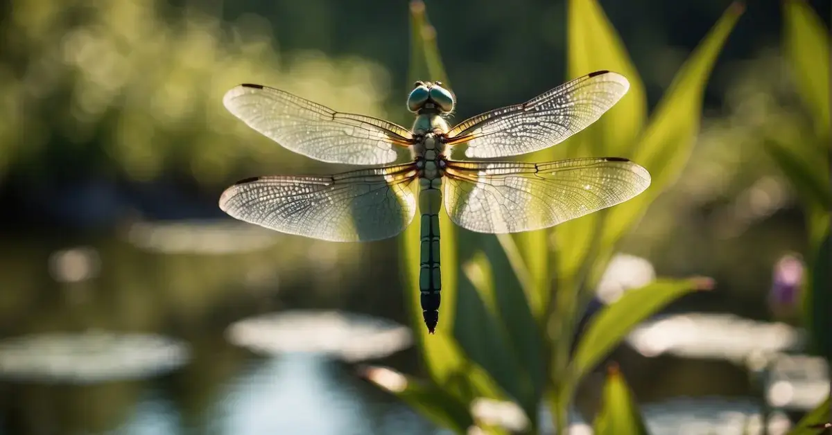 Spiritual Meaning of Dragonfly: Symbols and Insights 2024 1 Spiritual Meaning of Dragonfly: A dragonfly hovers above a tranquil pond, its iridescent wings catching the sunlight. Surrounding it, lush greenery and delicate flowers symbolize growth and transformation