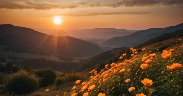 Spiritual Meaning of Orange: Exploring Significance 2024 10 Spiritual Meaning of Orange: A vibrant orange sunrise illuminates a serene landscape, symbolizing spiritual awakening and enlightenment