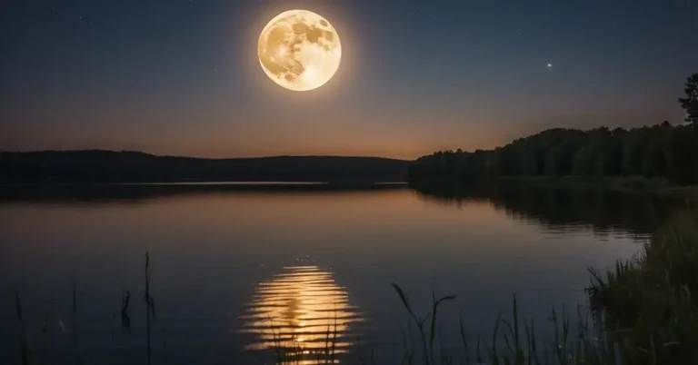 Sturgeon Moon Spiritual Meaning: Its Significance 2024 6 Sturgeon Moon Spiritual Meaning: The sturgeon moon rises over a calm lake, its shimmering light casting a spiritual glow on the water and surrounding landscape