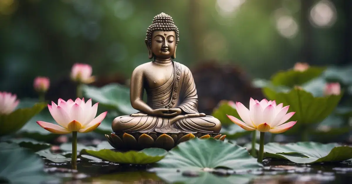 Buddha How to Draw: Buddha How to Draw: A serene Buddha statue sits on a lotus flower, with a peaceful expression and hands in a meditative pose