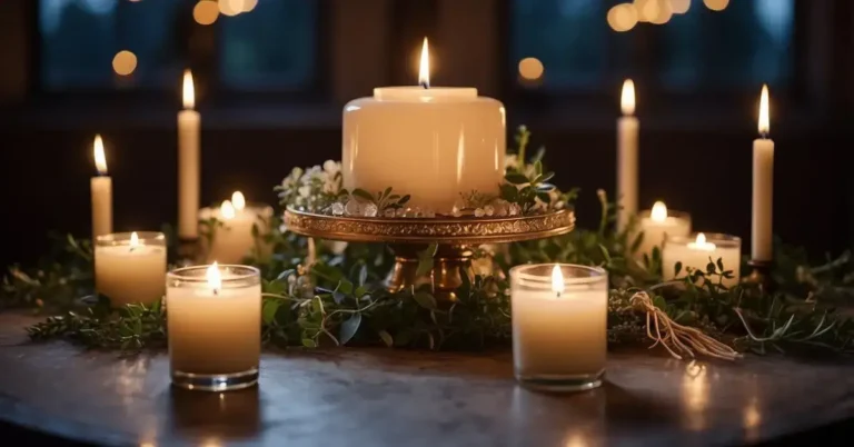 Full Moon Ritual: Simple Steps For Inner Peace 2024 8 Full Moon Ritual: A circle of candles surrounds a central altar with crystals and herbs. The full moon shines brightly overhead, casting a mystical glow on the sacred space