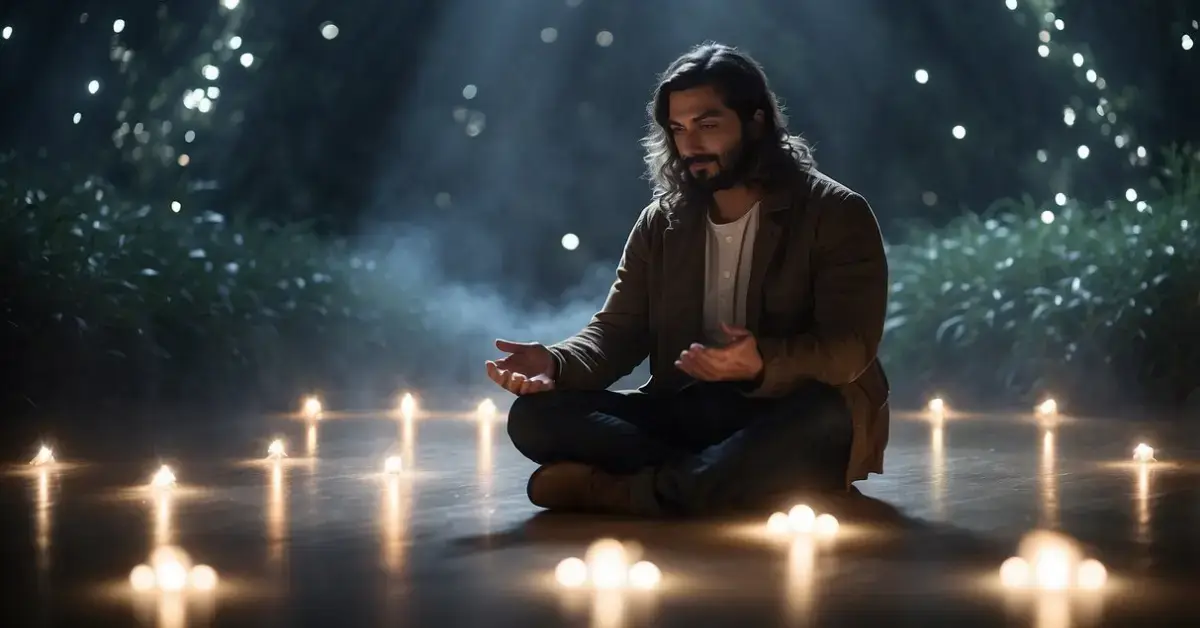 How To Connect With Your Spirit Guides: Simple Tips 2024 1 How To Connect With Your Spirit Guides: A figure meditates in a serene natural setting, surrounded by vibrant plants and animals. A glowing light emanates from the figure, symbolizing a strong connection with spirit guides