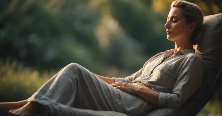 How To Meditate Lying Down: Relax And Find Inner Peace 2024 26 How To Meditate Lying Down: A serene figure reclines on a soft surface, eyes closed in peaceful contemplation. Surrounding the figure, a tranquil atmosphere of stillness and calmness permeates the scene