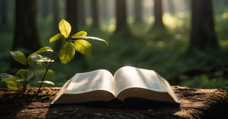 How To Meditate On God's Word: Guide For Spiritual Growth 2024 1 How To Meditate On God's Word: A serene forest clearing with a beam of light shining through the trees onto an open Bible, surrounded by peaceful wildlife and a sense of tranquility