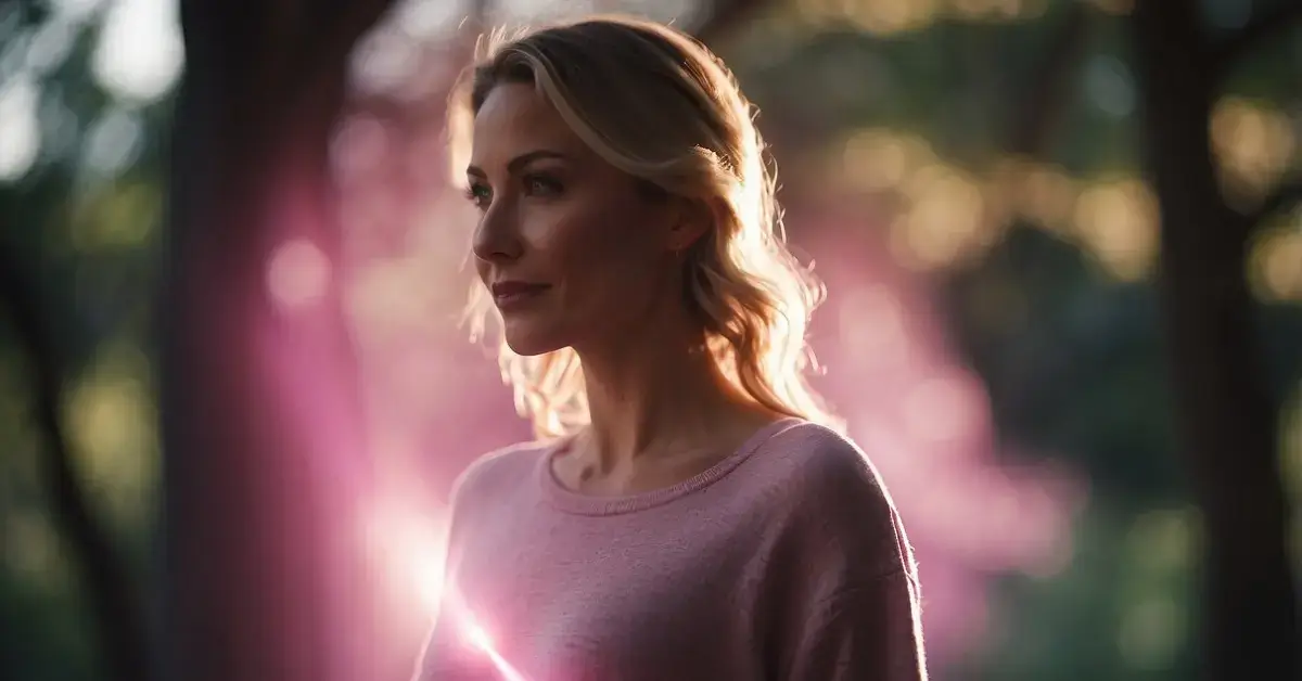 Pink Aura: Unlocking Your Subtle Energies 2024 1 Pink Aura: A glowing pink aura emanates from a serene figure, radiating warmth and compassion. Surrounding nature responds with vibrant hues, reflecting the gentle energy of the pink aura personality