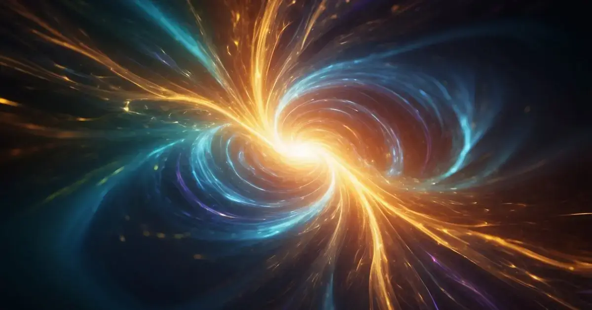 How To Raise Your Vibration For Manifestation: A vibrant, swirling energy field emanates from a glowing center, radiating outward in waves of color and light