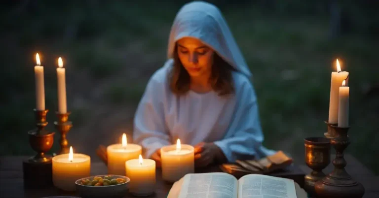 How to Spiritually Fast: A Journey To Inner Peace 2024 5 How to Spiritually Fast: A serene figure sits in quiet contemplation, surrounded by symbols of spiritual practice: a flickering candle, an open book, and a simple meal left untouched