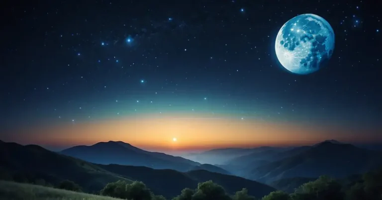 Super Blue Moon Spiritual Meaning: Mystical Energies 2024 4 Super Blue Moon Spiritual Meaning: A serene night sky with a large, glowing blue moon surrounded by twinkling stars, evoking a sense of wonder and spiritual significance