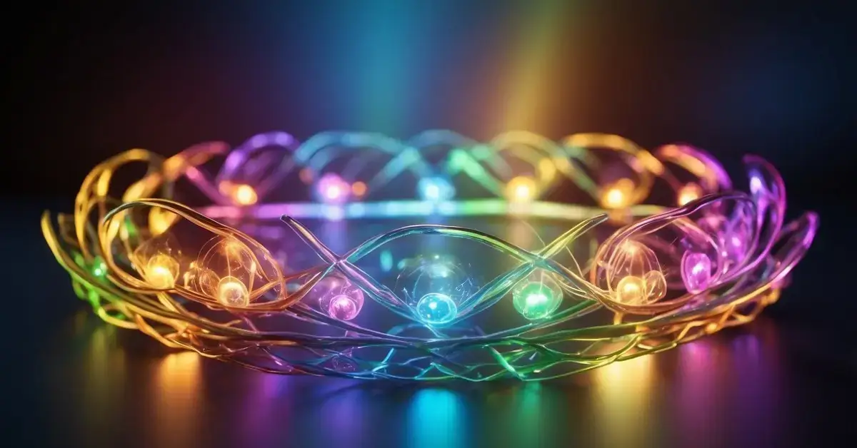 How To Balance Your Chakras: A serene, meditative setting with seven glowing, interconnected energy centers floating in the air, each representing a different color of the rainbow