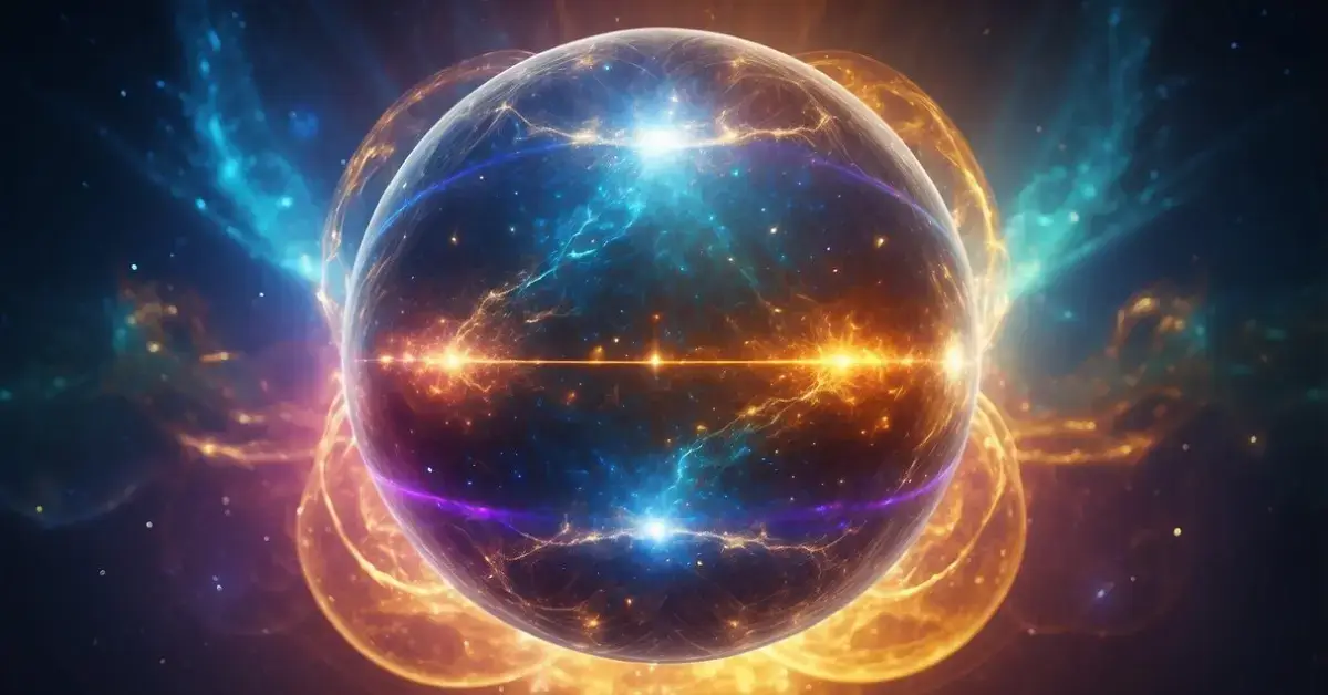 Quantum Energy Healing: A glowing orb of quantum energy radiates healing waves, surrounded by swirling particles and vibrant colors